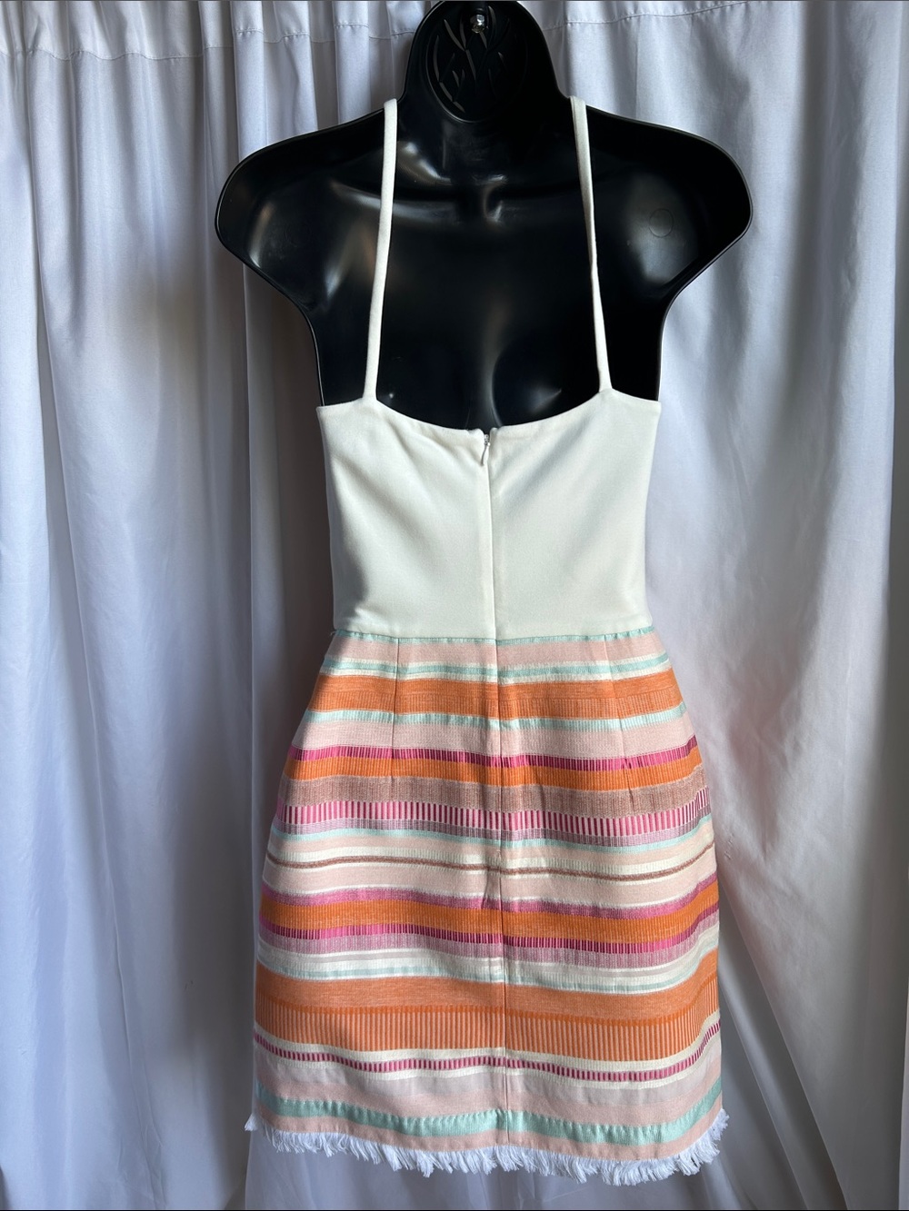 Hutch White Halter Mini Dress with Orange, Pink & Mint Striped Skirt - Picture 3 of 13